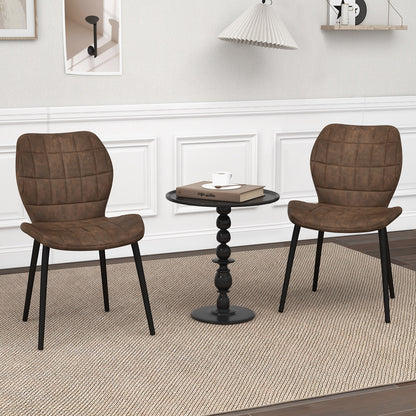 Modern Dining Chairs with Padded Backrest Metal Legs and Adjustable Foot Pads in Brown Set of 2