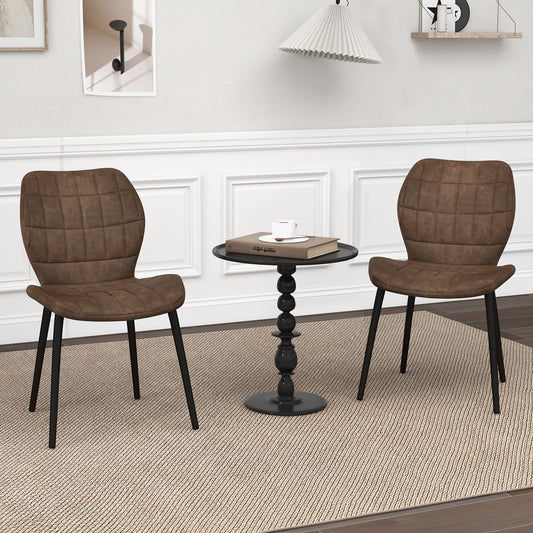 Modern Dining Chairs with Padded Backrest Metal Legs and Adjustable Foot Pads in Brown Set of 2