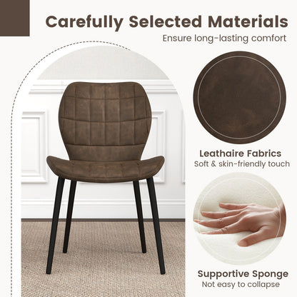 Modern Dining Chairs with Padded Backrest Metal Legs and Adjustable Foot Pads in Brown Set of 2