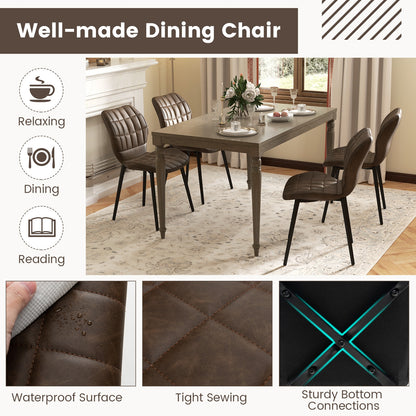 Modern Dining Chairs with Padded Backrest Metal Legs and Adjustable Foot Pads in Brown Set of 2