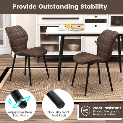 Modern Dining Chairs with Padded Backrest Metal Legs and Adjustable Foot Pads in Brown Set of 2
