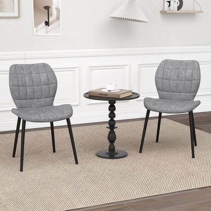 Modern Dining Chairs with Padded Backrest Metal Legs and Adjustable Foot Pads in Grey Set of 2