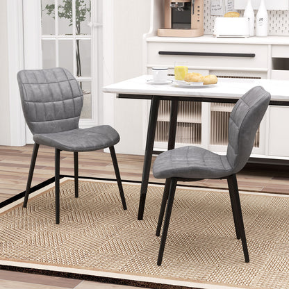 Modern Dining Chairs with Padded Backrest Metal Legs and Adjustable Foot Pads in Grey Set of 2