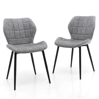 Modern Dining Chairs with Padded Backrest Metal Legs and Adjustable Foot Pads in Grey Set of 2