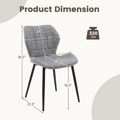 Modern Dining Chairs with Padded Backrest Metal Legs and Adjustable Foot Pads in Grey Set of 2