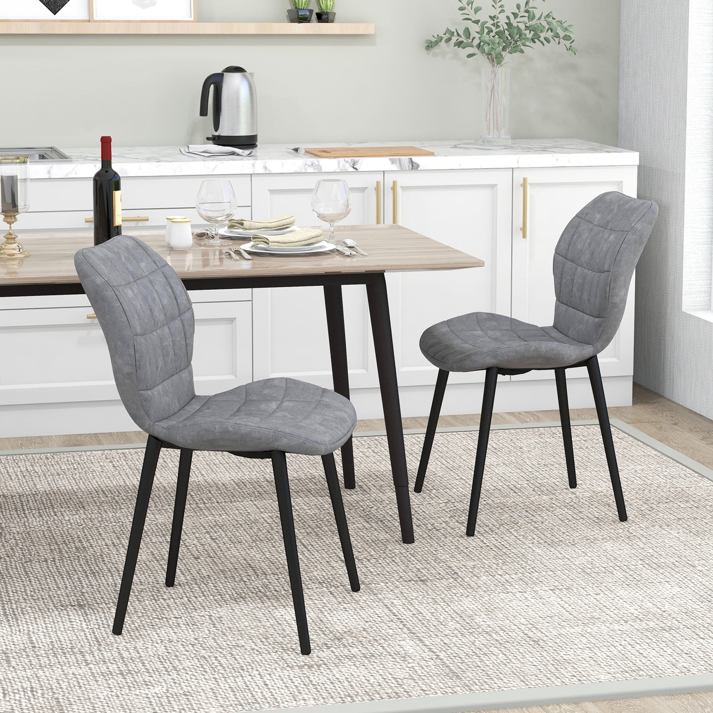 Modern Dining Chairs with Padded Backrest Metal Legs and Adjustable Foot Pads in Grey Set of 2
