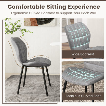 Modern Dining Chairs with Padded Backrest Metal Legs and Adjustable Foot Pads in Grey Set of 2
