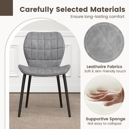 Modern Dining Chairs with Padded Backrest Metal Legs and Adjustable Foot Pads in Grey Set of 2