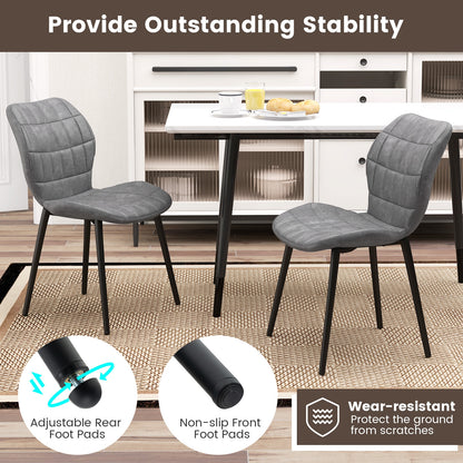 Modern Dining Chairs with Padded Backrest Metal Legs and Adjustable Foot Pads in Grey Set of 2