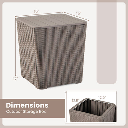 All-Weather Resin Outdoor Storage Side Table with Wicker Texture and Removable Wood-Look Lid - Brown