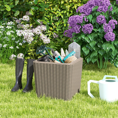 All-Weather Resin Outdoor Storage Side Table with Wicker Texture and Removable Wood-Look Lid - Brown
