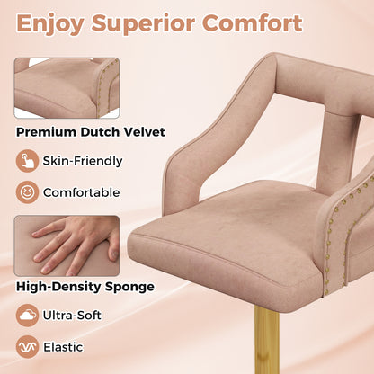 360° Swivel Luxury Velvet Bar Stools with Footrest and Metal Base, Set of 2 – Pink