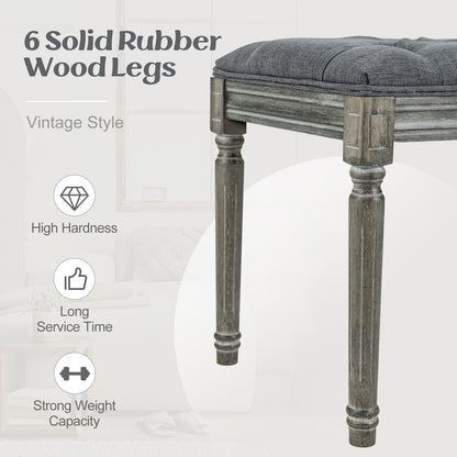 47 Inch Upholstered Tufted Entryway Bench with Carved Wood Legs and Vintage French Design, Grey