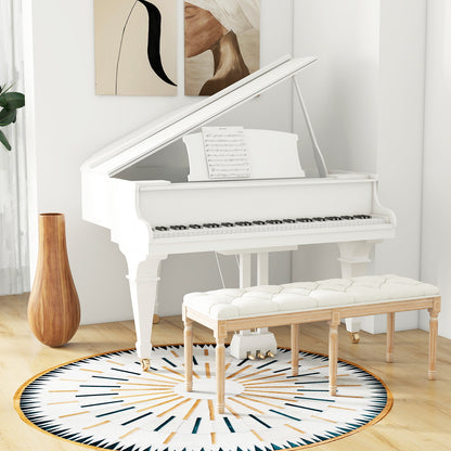 47 Inch Upholstered Tufted Entryway Bench with Carved Wood Legs and Vintage French Design, Beige