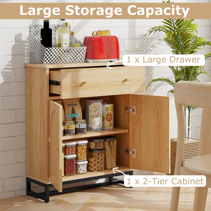 Freestanding Accent Storage Cabinet with Rattan Doors & Drawer