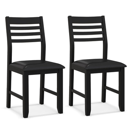 Set of 2 Wooden Dining Chairs with Cushioned Seat and Rubber Wood Frame – Black