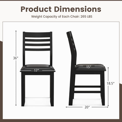 Set of 2 Wooden Dining Chairs with Cushioned Seat and Rubber Wood Frame – Black