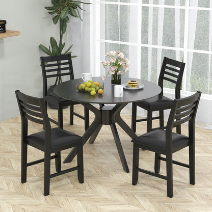 Set of 2 Wooden Dining Chairs with Cushioned Seat and Rubber Wood Frame – Black