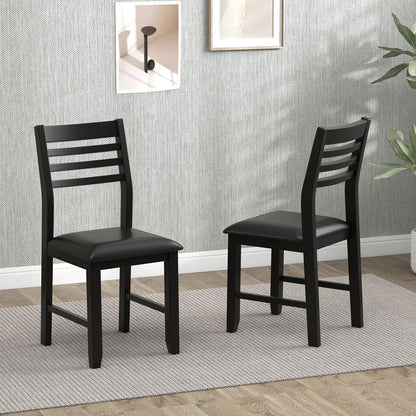 Set of 2 Wooden Dining Chairs with Cushioned Seat and Rubber Wood Frame – Black