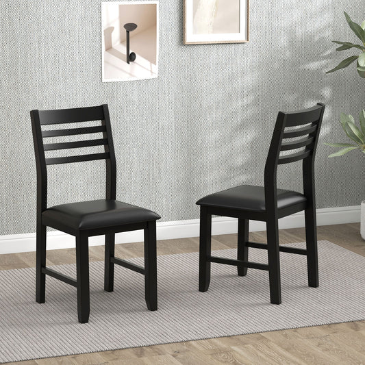 Set of 2 Wooden Dining Chairs with Cushioned Seat and Rubber Wood Frame – Black