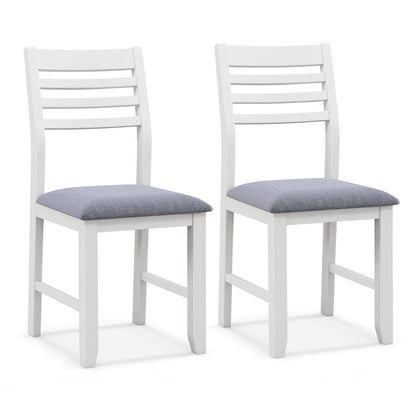 Set of 2 Wooden Dining Chairs with Cushioned Seat and Rubber Wood Frame – White