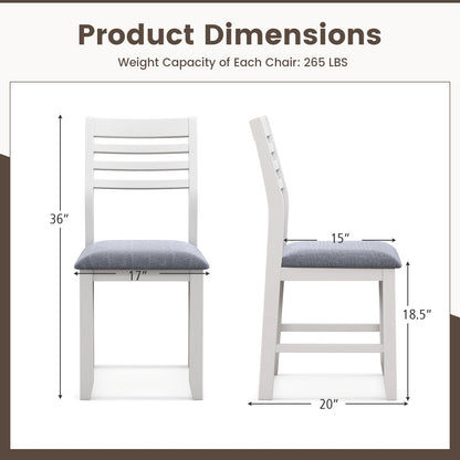 Set of 2 Wooden Dining Chairs with Cushioned Seat and Rubber Wood Frame – White