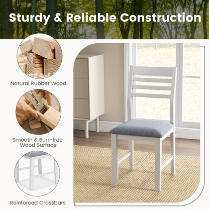 Set of 2 Wooden Dining Chairs with Cushioned Seat and Rubber Wood Frame – White