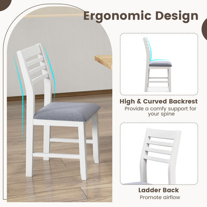 Set of 2 Wooden Dining Chairs with Cushioned Seat and Rubber Wood Frame – White