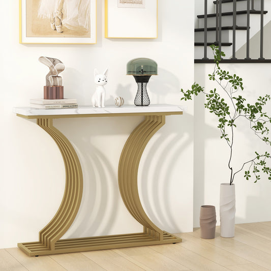 Elegant 39" Entryway Table with Faux Marble Surface and Sleek Gold Frame