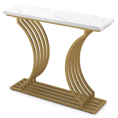 Elegant 39" Entryway Table with Faux Marble Surface and Sleek Gold Frame