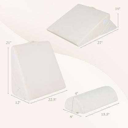 3 Piece Adjustable Bed Wedge Pillow Set with Air Memory Foam for Ultimate Comfort - Off White