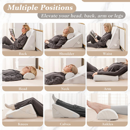 3 Piece Adjustable Bed Wedge Pillow Set with Air Memory Foam for Ultimate Comfort - Off White