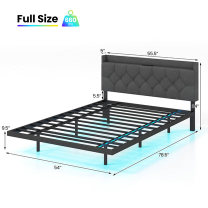 Floating LED Bed Frame with Headboard and Charging Station – Full & Queen Size