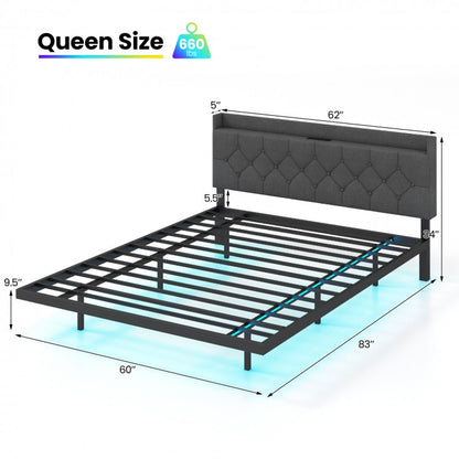Floating LED Bed Frame with Headboard and Charging Station – Full & Queen Size