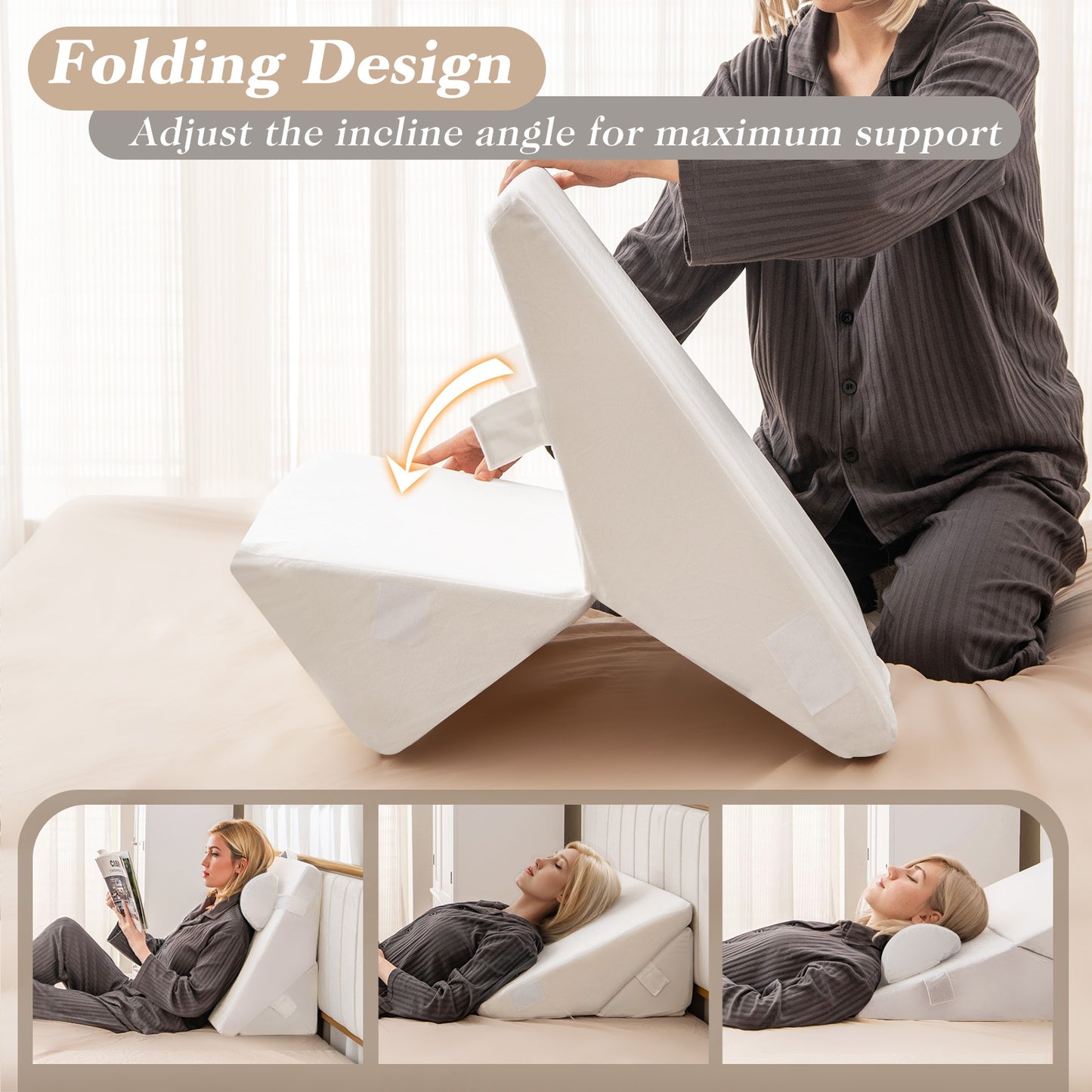 3 Piece Adjustable Bed Wedge Pillow Set with Air Memory Foam for Ultimate Comfort - Off White
