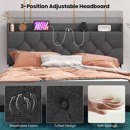 Floating LED Bed Frame with Headboard and Charging Station – Full & Queen Size