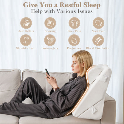 3 Piece Adjustable Bed Wedge Pillow Set with Air Memory Foam for Ultimate Comfort - Off White