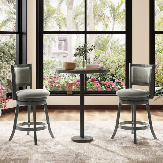 Set of 2 Swivel Bar Stools with Soft Padded Back and Seat 26.5 Inch