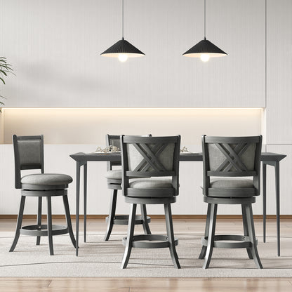 Set of 2 Swivel Bar Stools with Soft Padded Back and Seat 26.5 Inch
