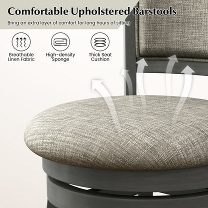 Set of 2 Swivel Bar Stools with Soft Padded Back and Seat 26.5 Inch