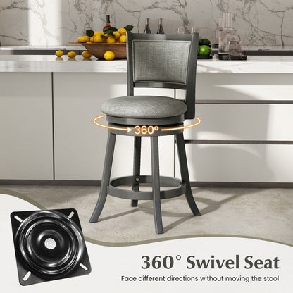 Set of 2 Swivel Bar Stools with Soft Padded Back and Seat 26.5 Inch