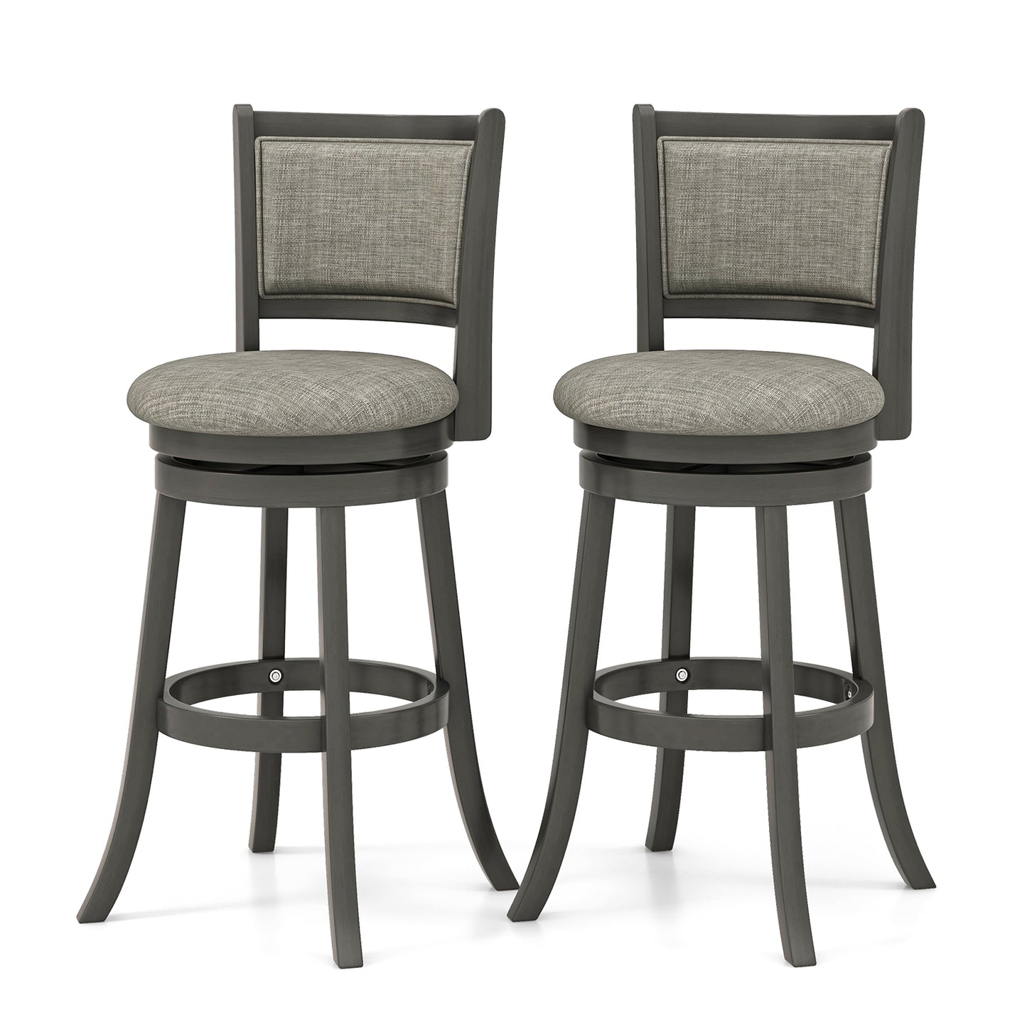 Set of 2 Swivel Bar Stools with Soft Padded Back and Seat 30.5 Inch