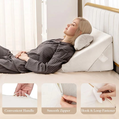 3 Piece Adjustable Bed Wedge Pillow Set with Air Memory Foam for Ultimate Comfort - Off White