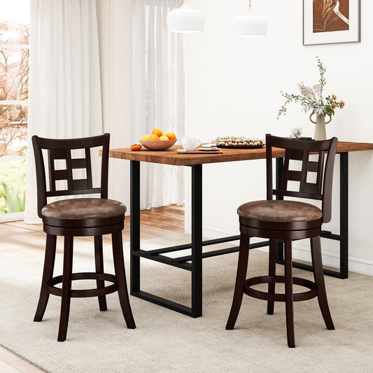 Swivel Bar Stools with Footrest and Lattice Backrest 2-Piece Set 26 Inch Seat Height