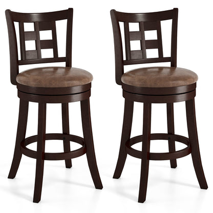 Swivel Bar Stools with Footrest and Lattice Backrest 2-Piece Set 26 Inch Seat Height