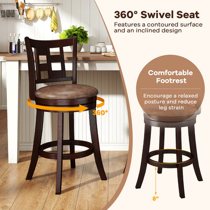 Swivel Bar Stools with Footrest and Lattice Backrest 2-Piece Set 26 Inch Seat Height