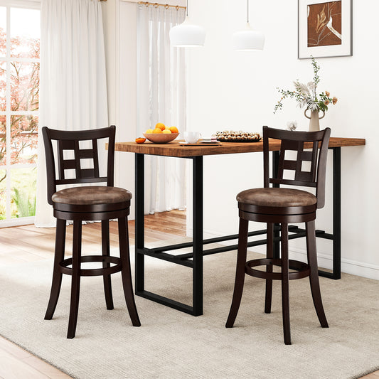 Swivel Bar Stools with Footrest and Lattice Backrest 2-Piece Set 30 Inch Seat Height