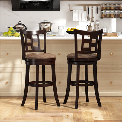 Swivel Bar Stools with Footrest and Lattice Backrest 2-Piece Set 30 Inch Seat Height