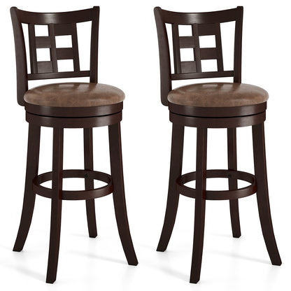 Swivel Bar Stools with Footrest and Lattice Backrest 2-Piece Set 30 Inch Seat Height