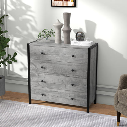 Modern 4-Drawer Wooden Dresser Chest for Bedroom, Living Room & Entryway - Grey Finish